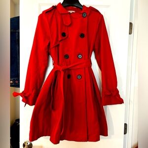 Gap XS bright red cinched waist rain coat
